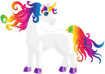a cartoon unicorn with colorful manes