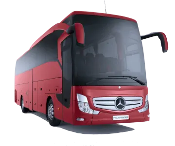 a red bus parked in front of a white background