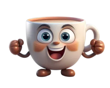 a cartoon coffee cup with arms and legs