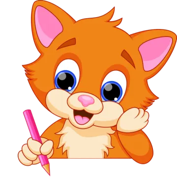 a cartoon cat holding a pencil and pointing at it