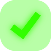 a black tick icon on a white background
