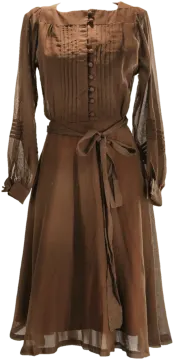 a brown dress with long sleeves and a belt
