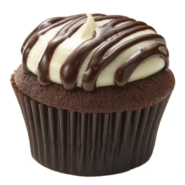 a chocolate cupcake with white frosting on top