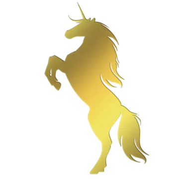 a golden unicorn silhouetted on a white background