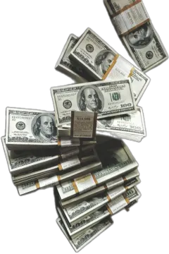 a pile of money on a white background
