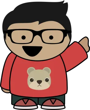 a cartoon character with glasses and a red shirt