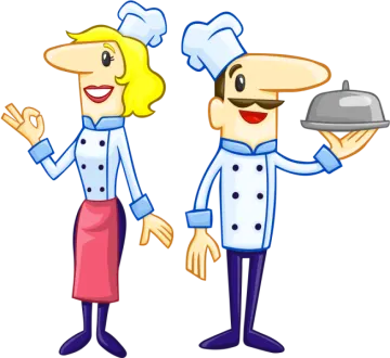 two cartoon chefs with a tray of food