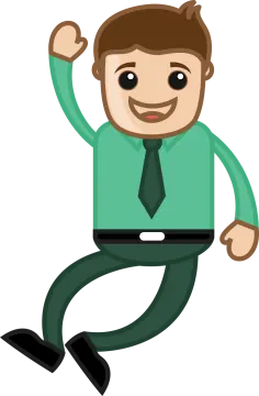 a man in a green shirt and tie jumping