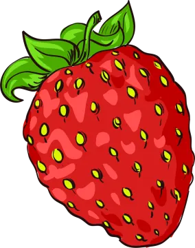 a strawberry with green leaves on it