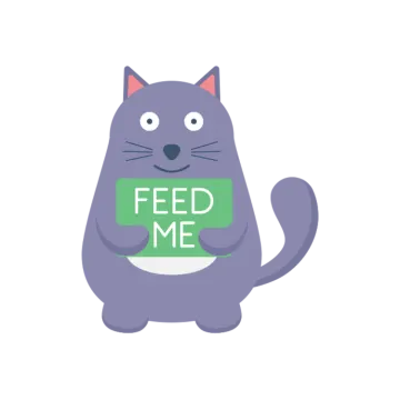 a cat holding a sign that says fed me