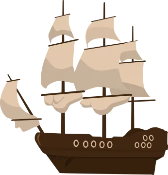 a pirate ship with sails