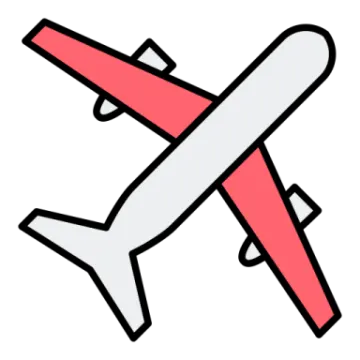 a red and white airplane icon