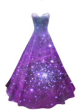 a dress with purple and blue stars on it