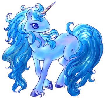 a drawing of a unicorn with blue hair