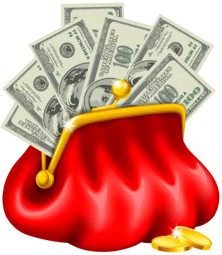 a red purse filled with money