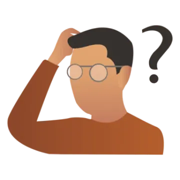 a man with glasses and a question sign