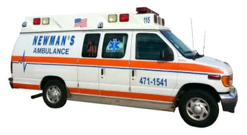 a white ambulance with an american flag on it