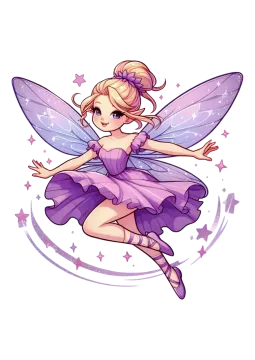a cute little fairy in purple dress with stars around her