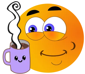 a smiley face holding a cup of coffee