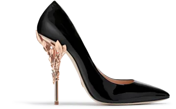 a pair of black and gold high heels