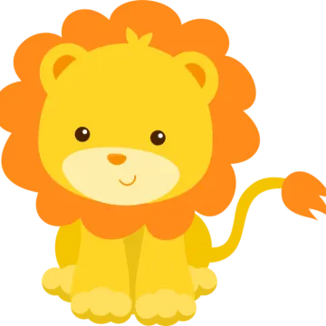 a cartoon lion sitting down on the ground