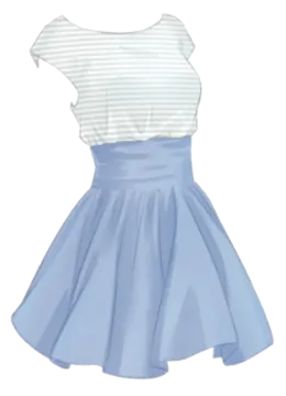 a white and blue dress with stripes on it