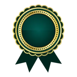 a gold medal with a green ribbon around it