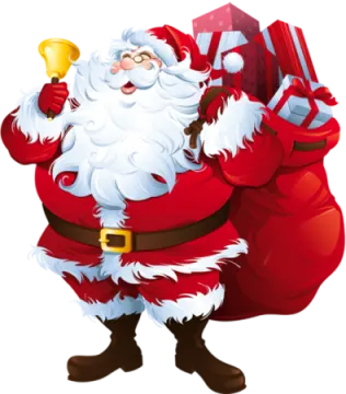 a cartoon santa holding a bag of presents