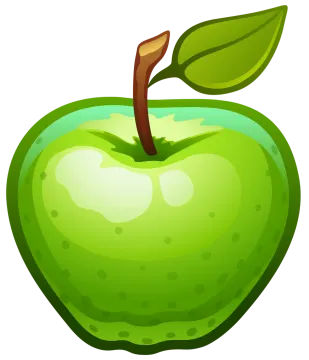 a green apple with a leaf on top