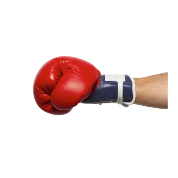a hand with red boxing gloves on it
