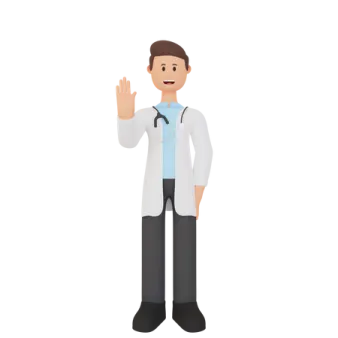 a male doctor in a white coat and black pants