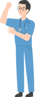 a man in scrubs with his arms crossed