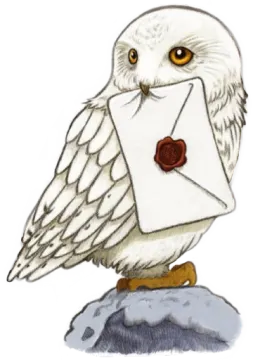 an owl with a letter in its mouth
