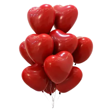 a bunch of red heart shaped balloons