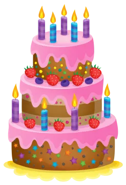 a birthday cake with candles and strawberries