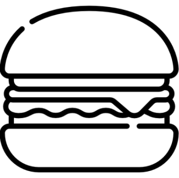 a black and white drawing of a hamburger