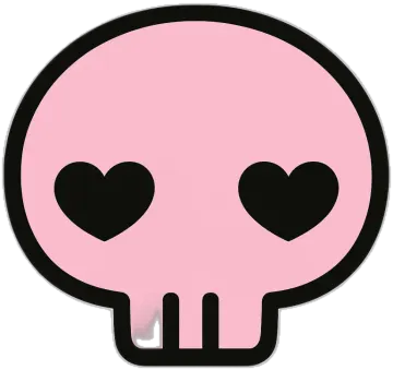 a pink skull with black hearts on it