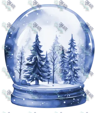 a watercolor snow globe with trees inside