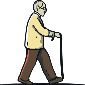 an old man walking with a cane