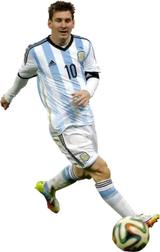 a man in a blue and white uniform kicking a soccer ball