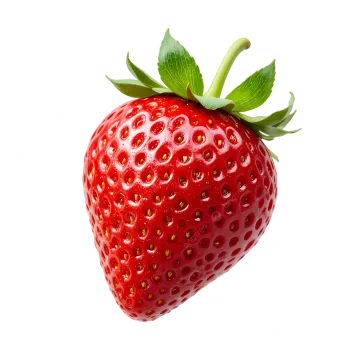 a red strawberry with green leaves on top