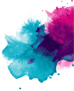 a pink and blue watercolor splash on white background