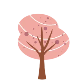 a pink tree with brown leaves on it