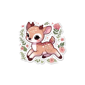 a cute little deer with flowers and leaves