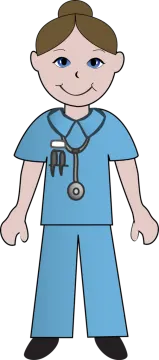a cartoon nurse with a stel on his chest
