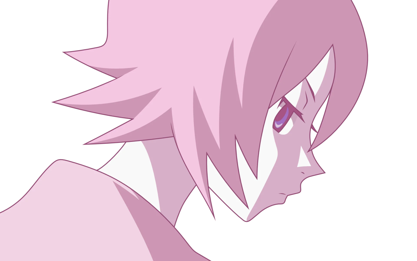 an anime character with pink hair and blue eyes