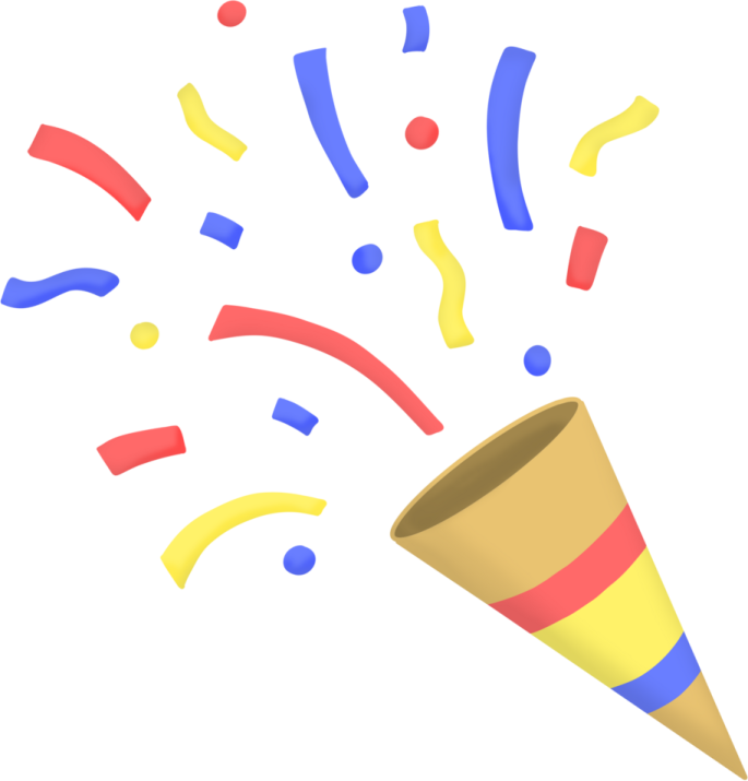 a party hat with colorful streamers coming out