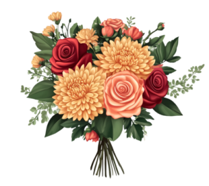 a bouquet of flowers on a white background