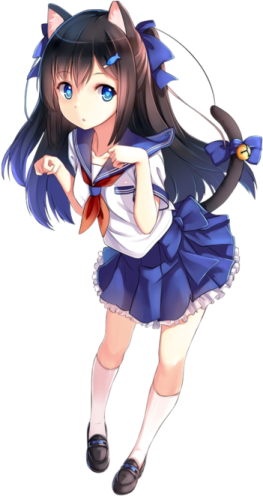 an anime girl with long black hair and blue eyes