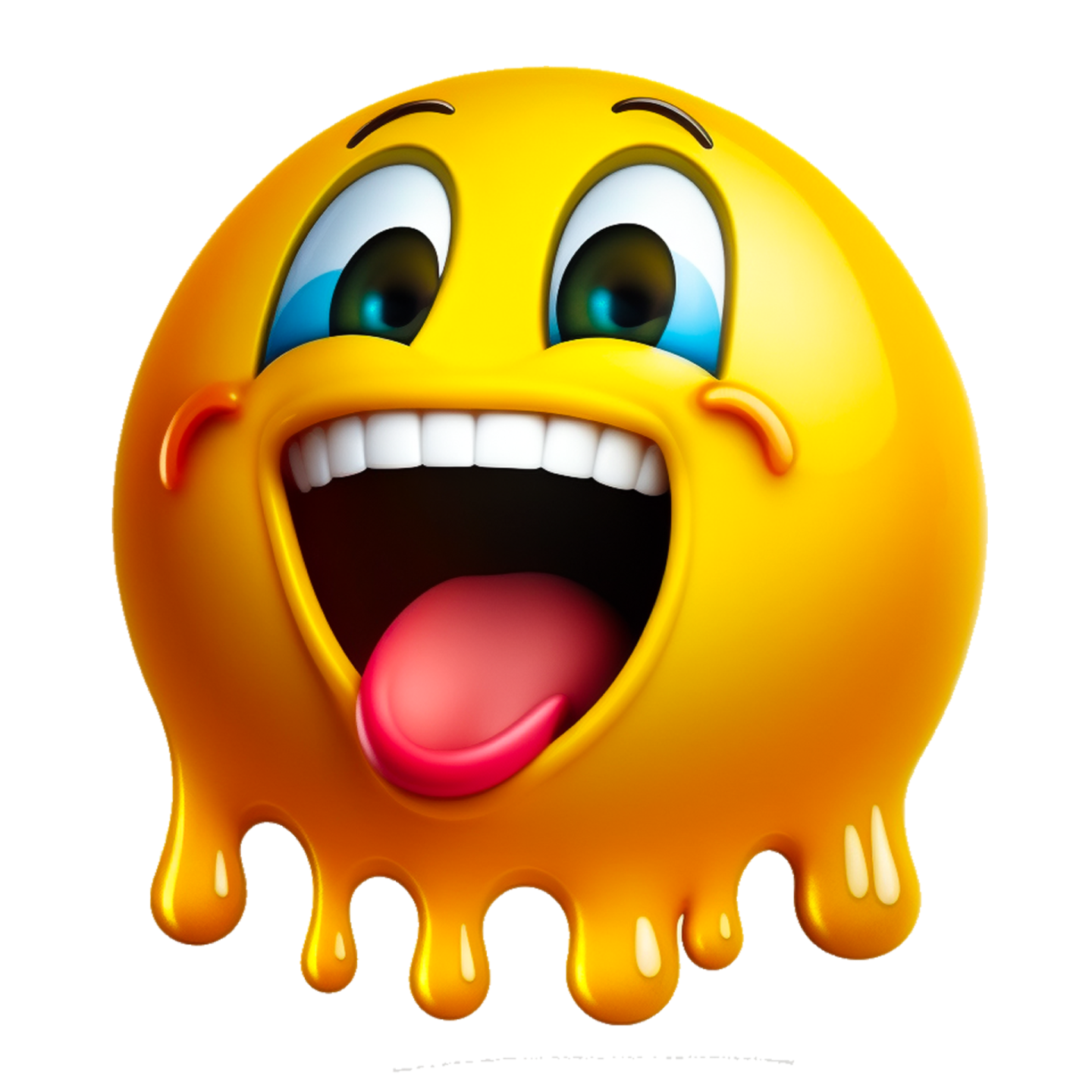 a yellow smiley face with dripping paint on it